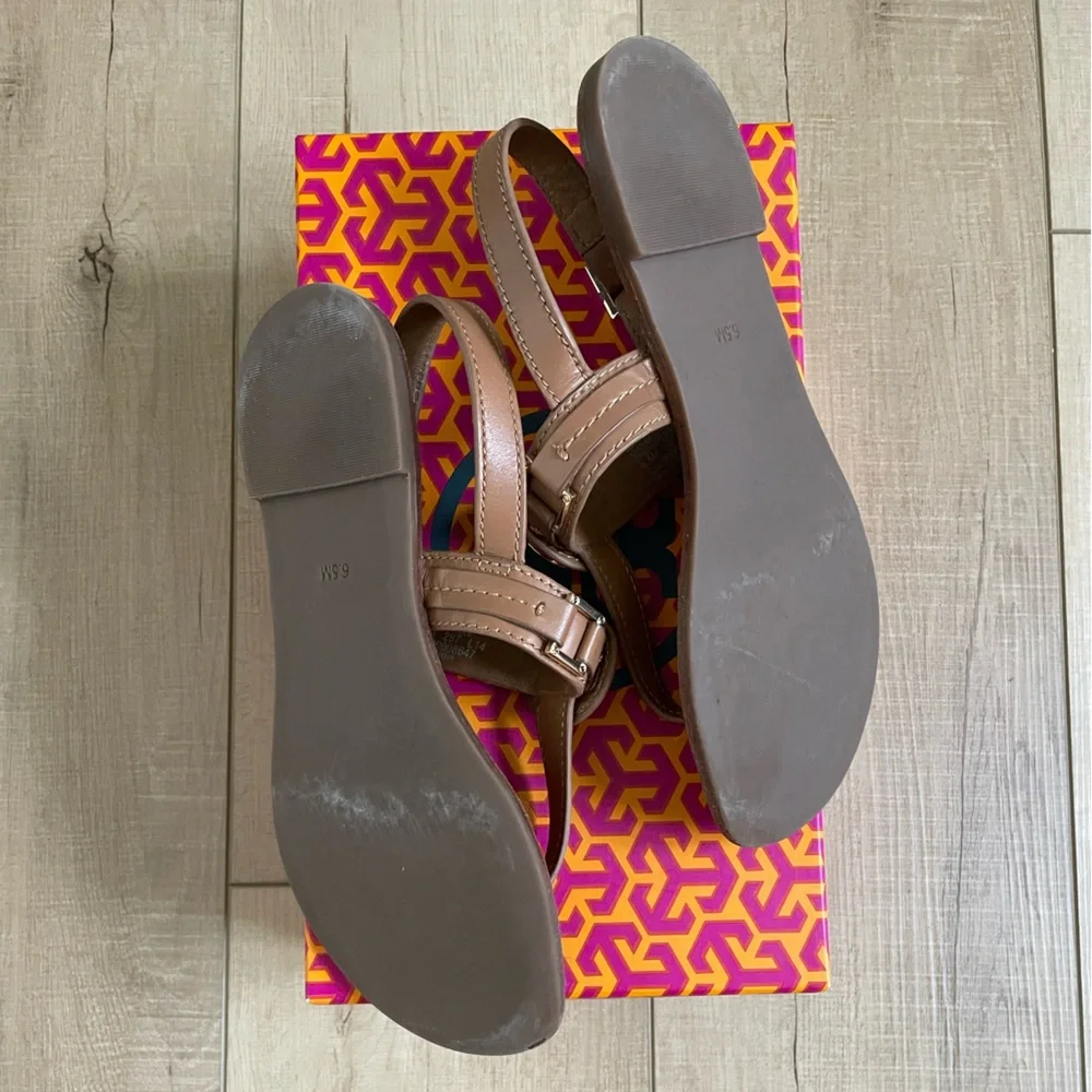 EUC Tory Burch Cassia Flat Thong Sandal, Royal Tan, 6.5 - Picture 3 of 4